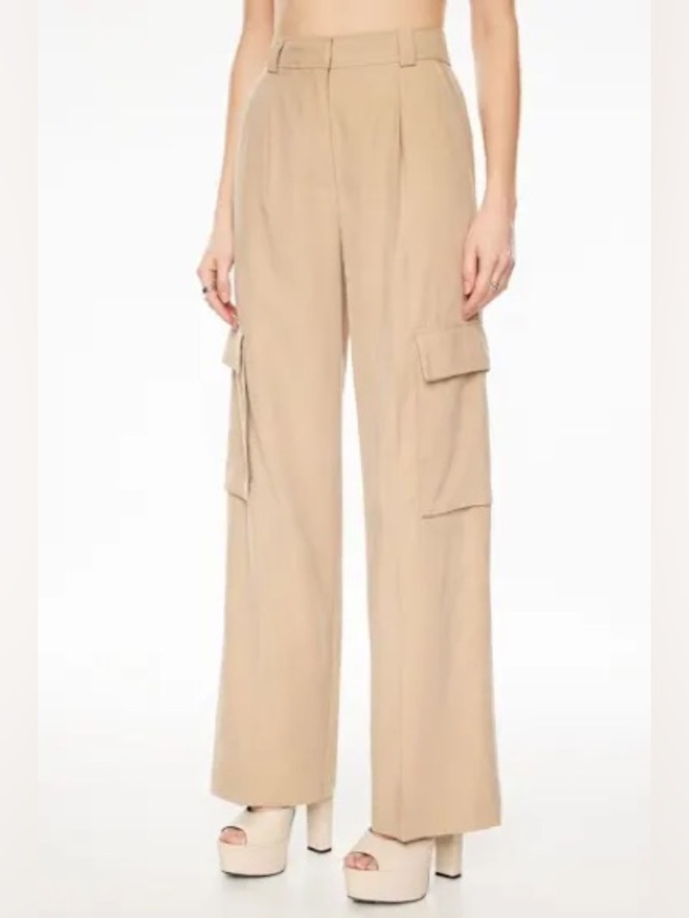 Dynamite Gemma Wide Leg High Waist Cargo Pants Trouser Tan Beige US 8